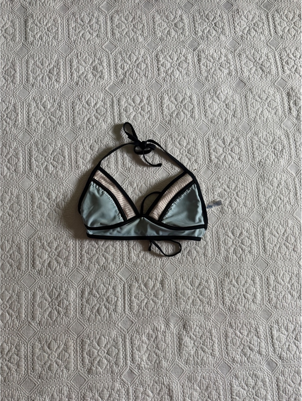 Vintage Rue Bleu Women's vintage Two-Tone Triangle Bikini Top with Black Trim